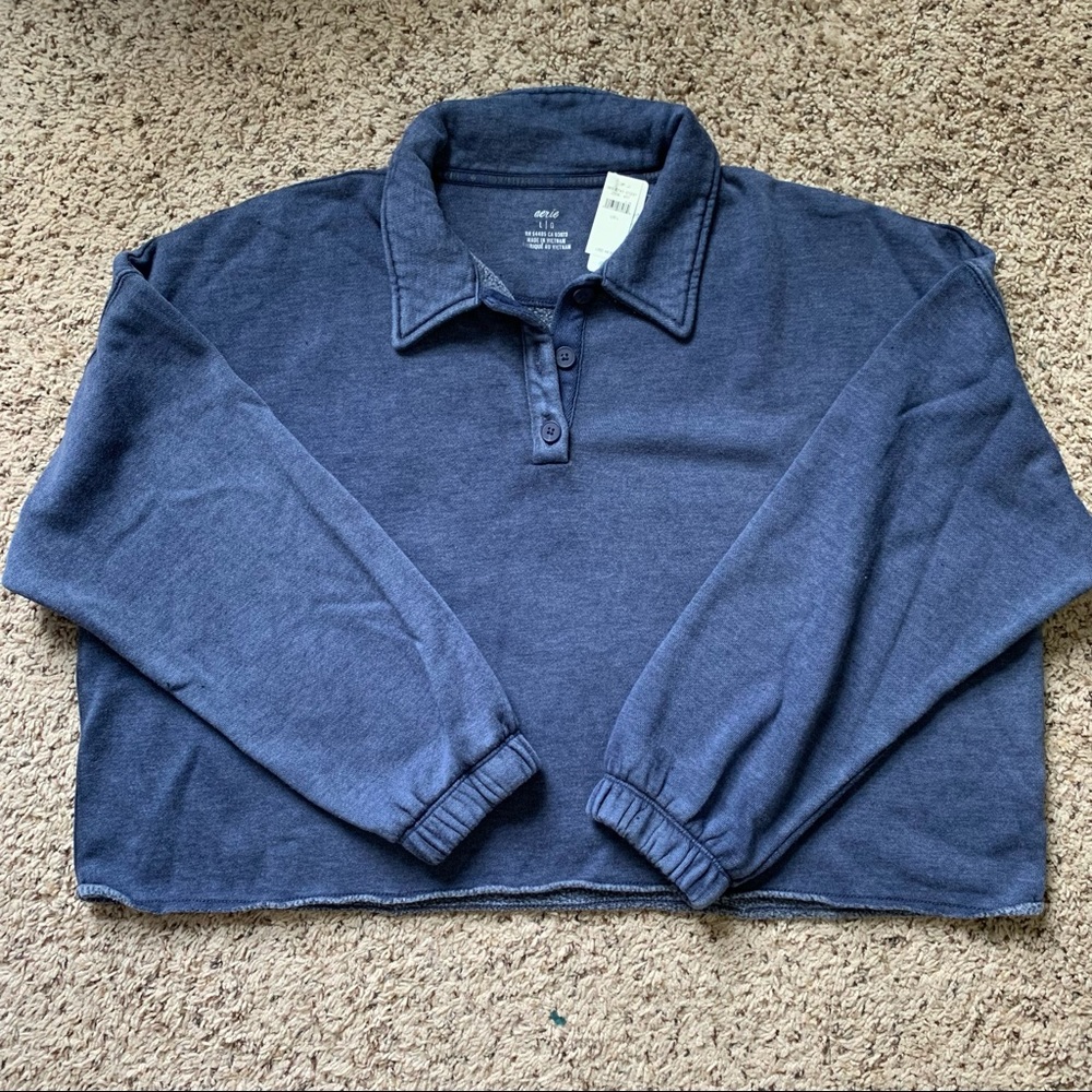 NWT Aerie Fleece of Mind Cropped Polo Sweatshirt